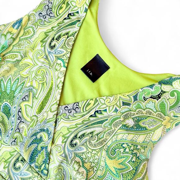 VTG Paisley Asymmetrical V-Neck Empire Babydoll Top Fairycore Y2K Green Tink S - Picture 2 of 5